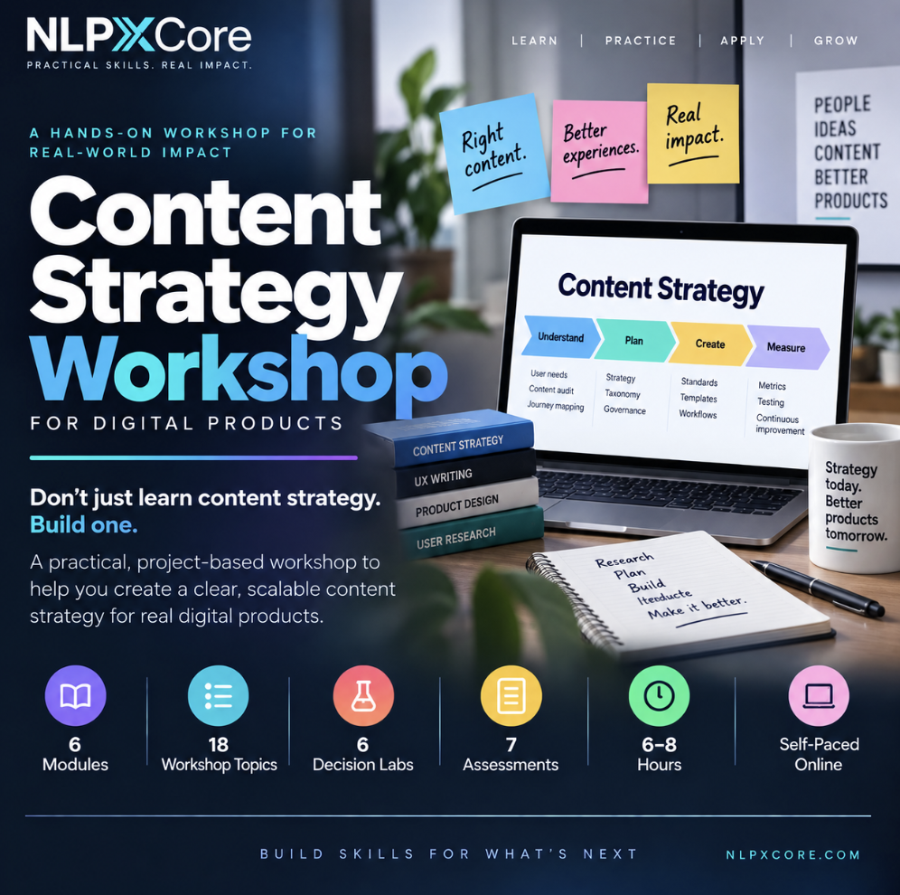 NLPXCore Content Strategy Workshop for Digital Products course banner